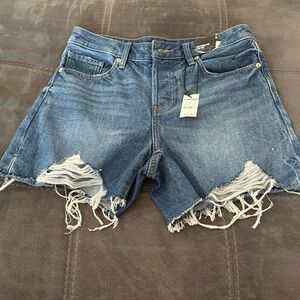 Express Women’s Boyfriend Midi Midrise Button Fly Distressed Denim Shorts Size 4